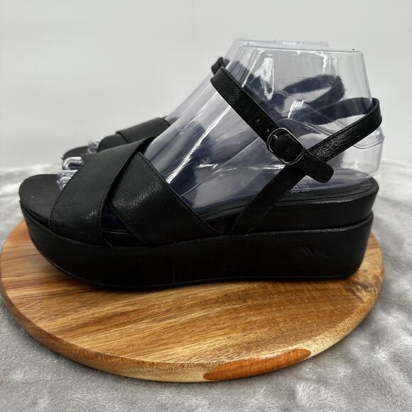 Eileen Fisher Shoes Womens Size 7 Platform Sandal Wedge Buckle Strap Leather - Picture 4 of 11